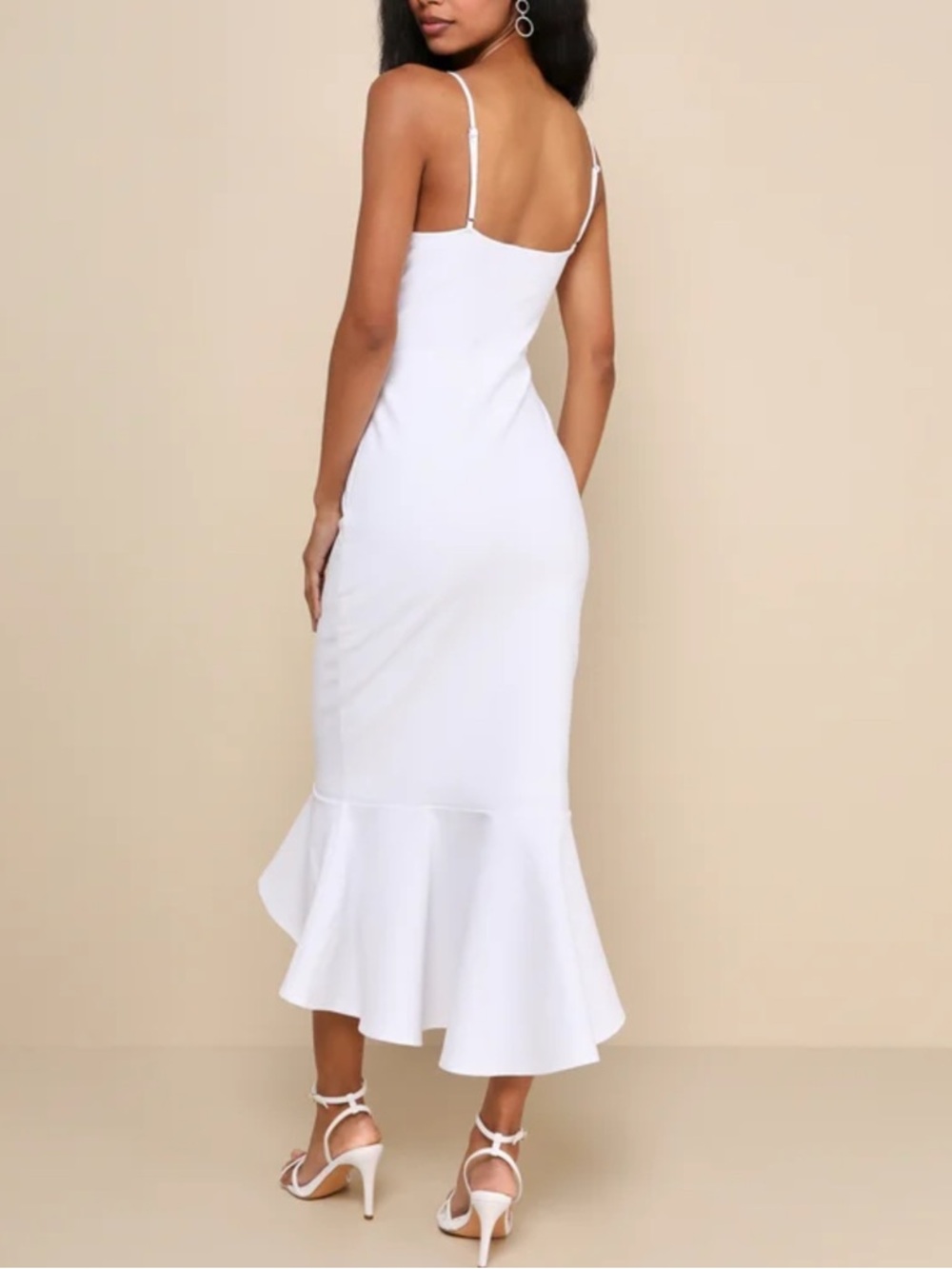 Lulu's Stun Like Me White V-Neck Spaghetti Strap Mermaid Midi Dress - Picture 2 of 10